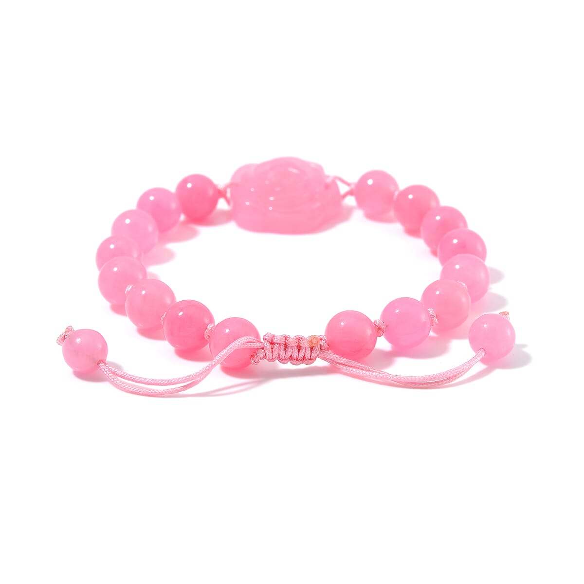 Pink Burmese Jade Beaded Bracelet with Flower (6-9In) 105.00 ctw image number 4