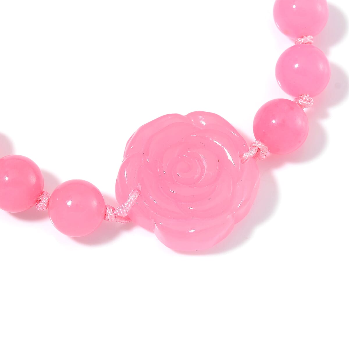 Pink Burmese Jade Beaded Bracelet with Flower (6-9In) 105.00 ctw image number 5
