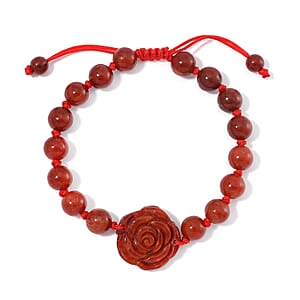 Red Jade (D) 105.00 ctw Beaded with Carved Flower Bracelet (6-9In)