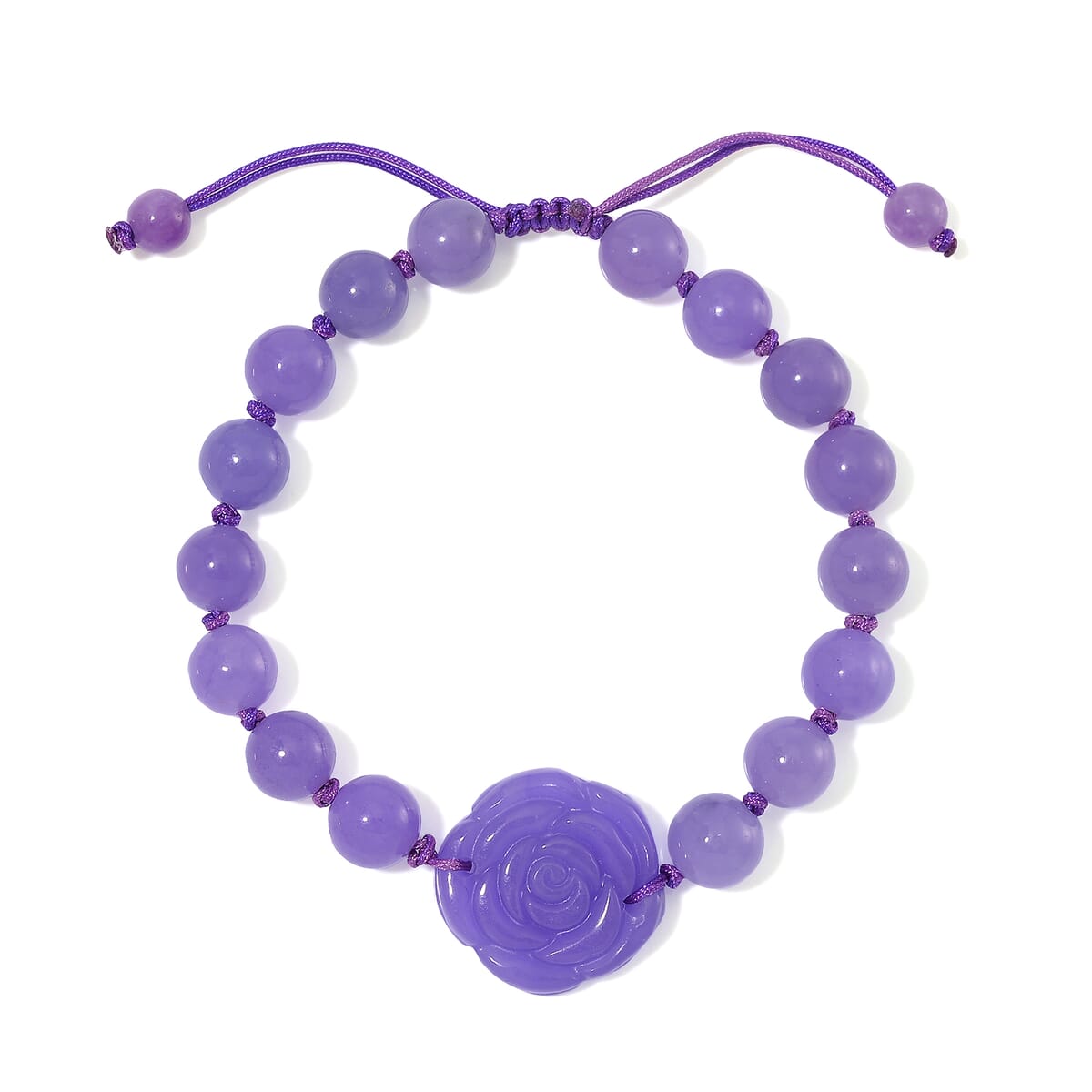 Purple Burmese Jade Beaded Bracelet with Flower (6-9In) 105.00 ctw image number 0