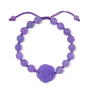 Purple Jade (D) 115.00 ctw Beaded with Carved Flower Bracelet (6-9In)