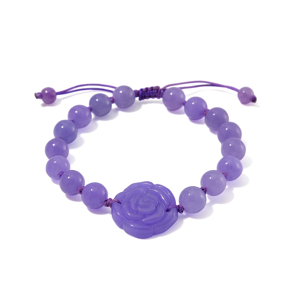Purple Burmese Jade Beaded Bracelet with Flower (6-9In) 105.00 ctw image number 2