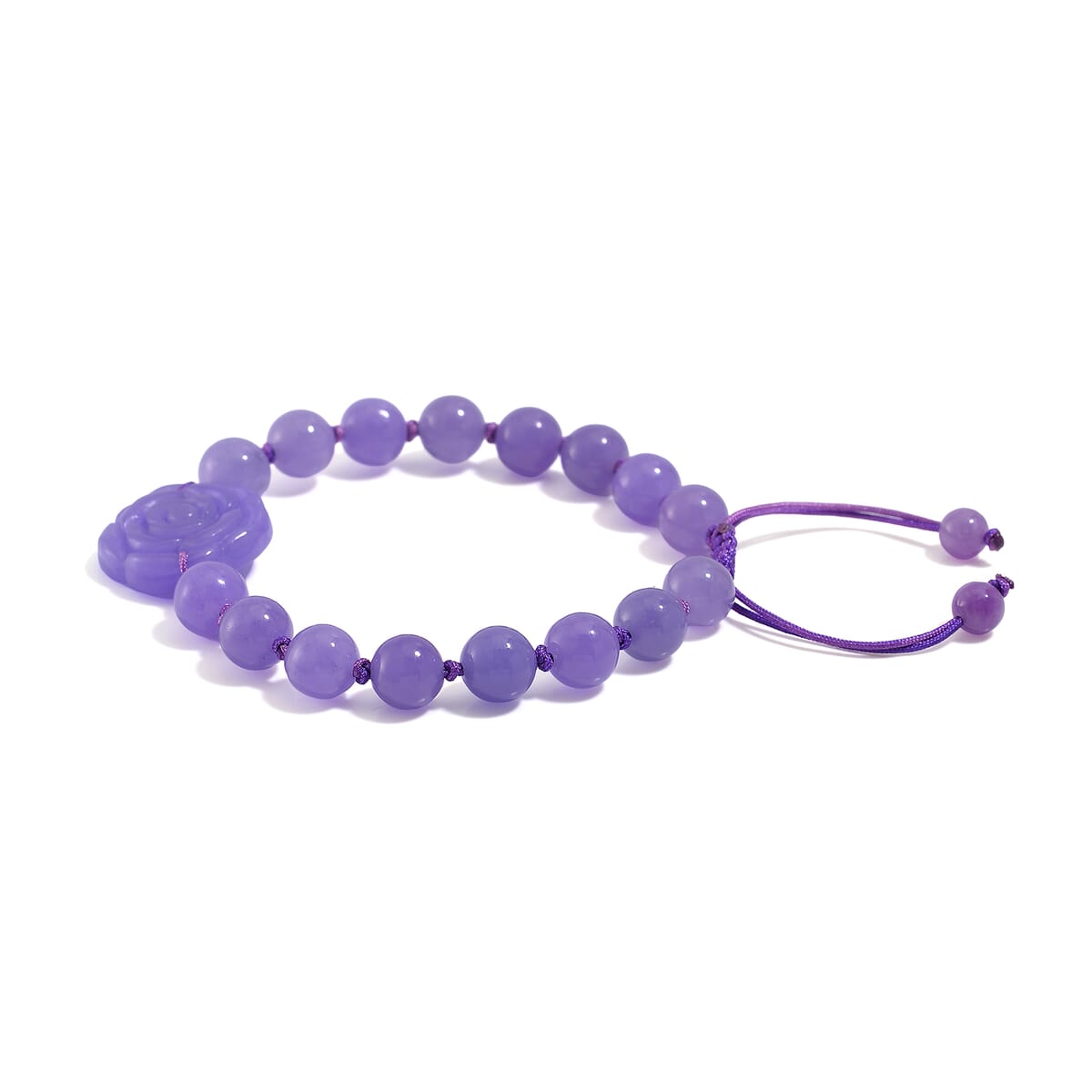 Purple Burmese Jade Beaded Bracelet with Flower (6-9In) 105.00 ctw image number 3