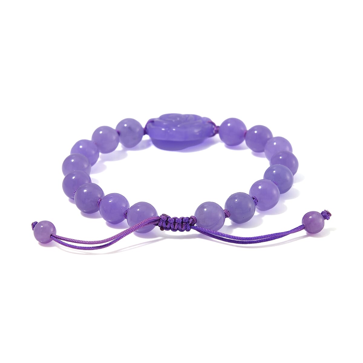 Purple Burmese Jade Beaded Bracelet with Flower (6-9In) 105.00 ctw image number 4
