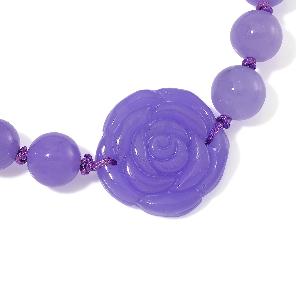 Purple Burmese Jade Beaded Bracelet with Flower (6-9In) 105.00 ctw image number 5