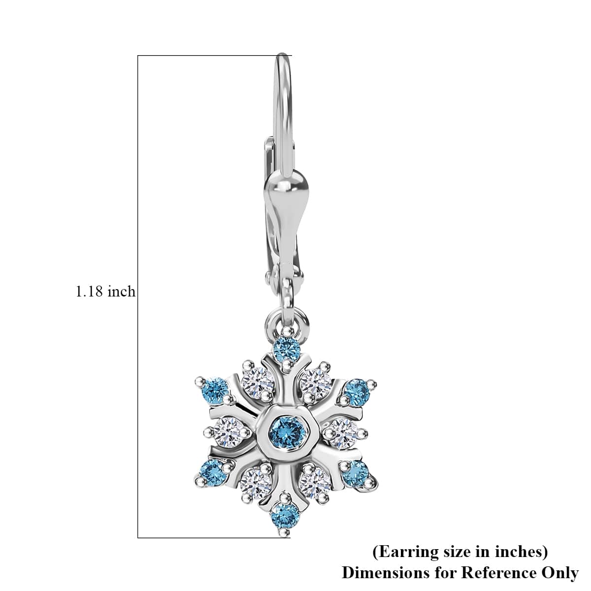 Luxuriant Lab Grown Blue and White Diamond 0.50 ctw Snowflake Dangling Earrings in Rhodium Over Sterling Silver image number 5