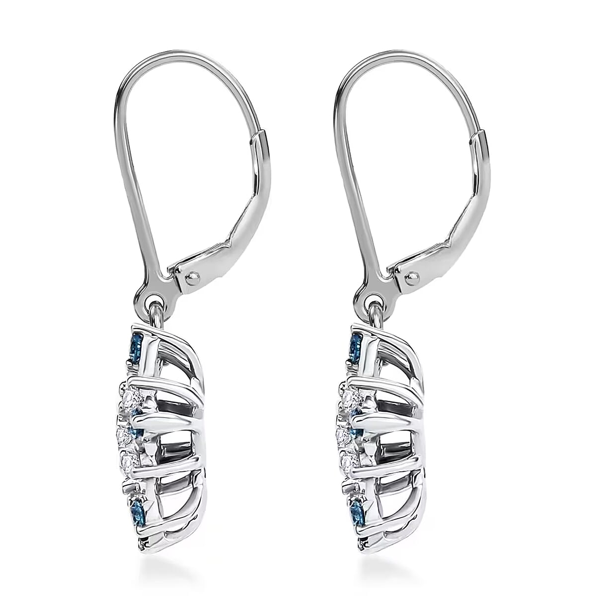 Luxuriant Lab Grown Blue Diamond (IR) and Lab Grown White Diamond 0.50 ctw Snowflake Dangling Earrings in Rhodium Over Sterling Silver image number 9