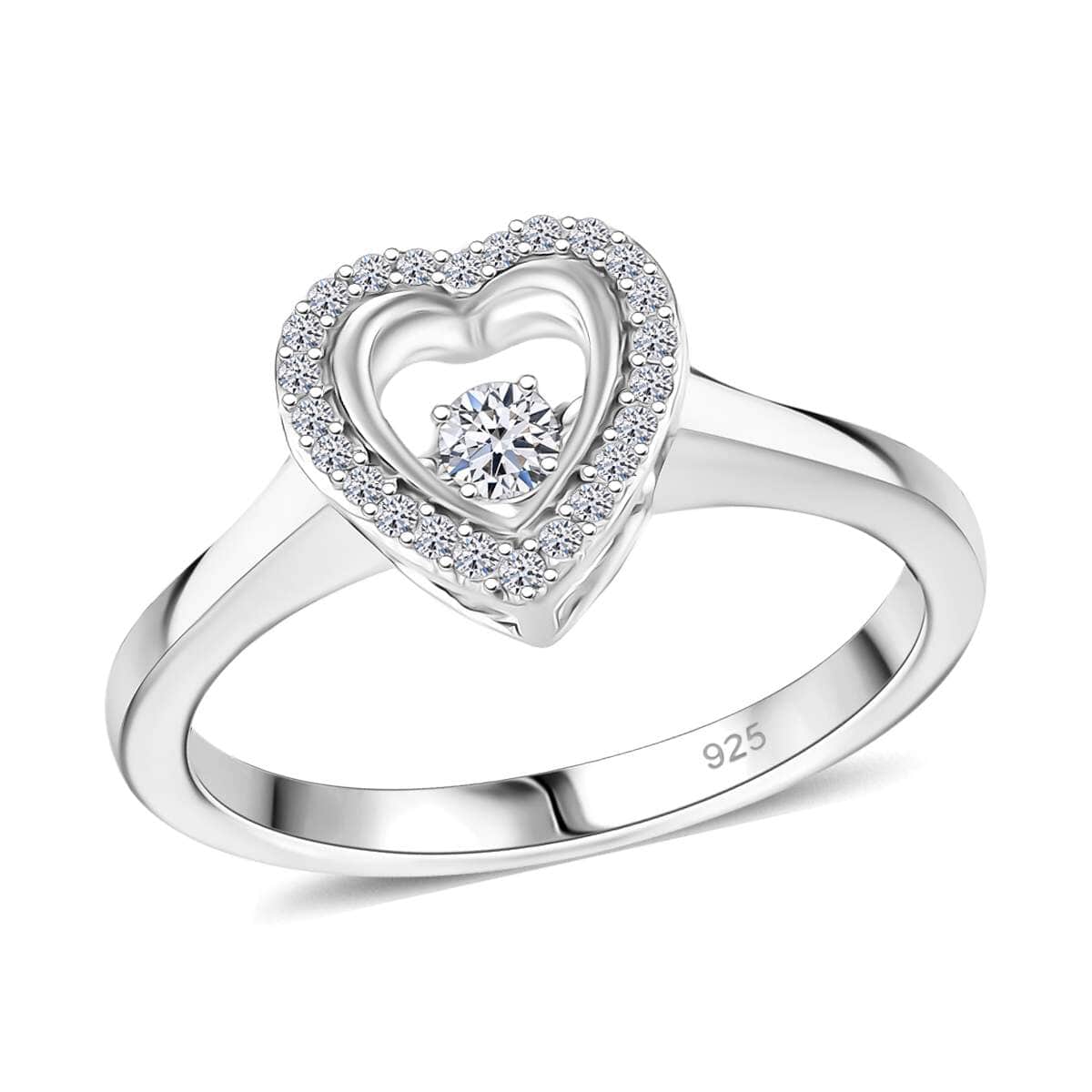 Luxuriant Lab Grown Diamond SI 0.20 ctw Heart Dancing Ring in Rhodium Over Sterling Silver (Size 10.0) image number 0