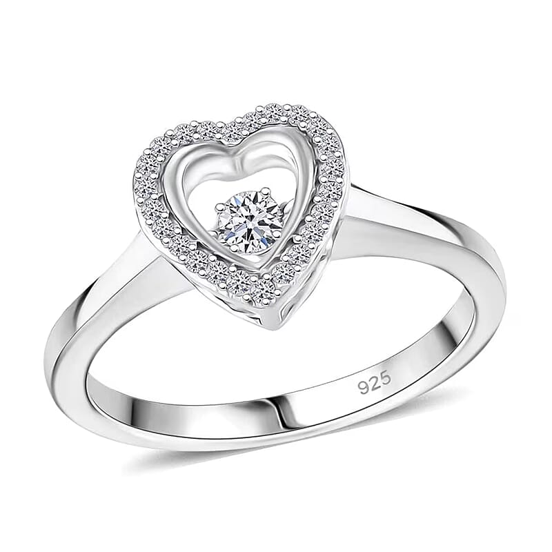 Luxuriant Lab Grown Diamond SI 0.20 ctw Heart Dancing Ring in Rhodium Over Sterling Silver (Size 10.0)