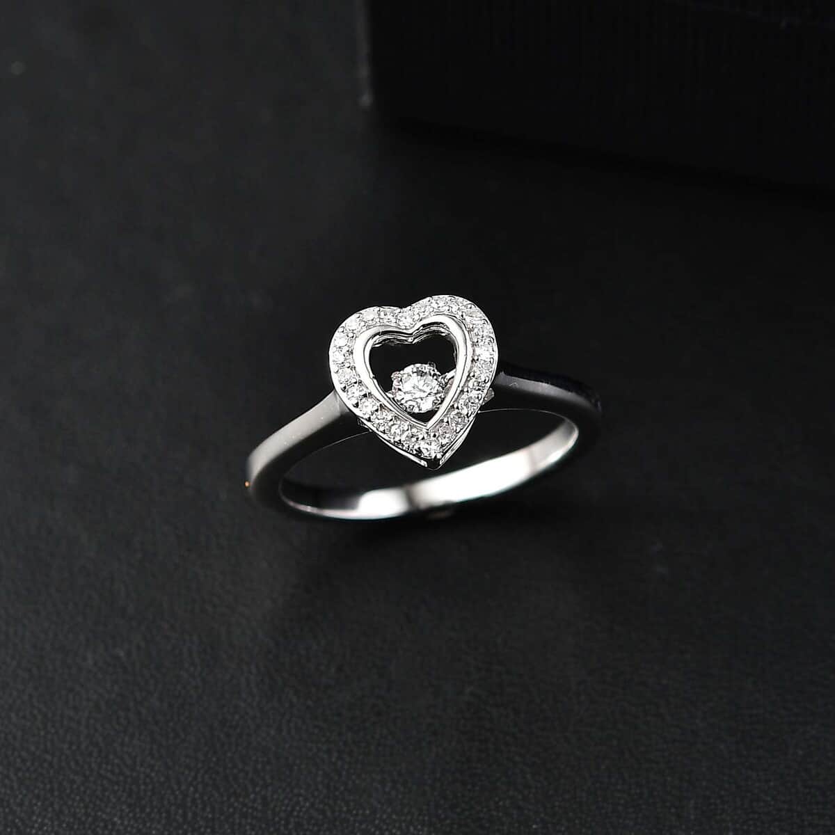 Luxuriant Lab Grown Diamond SI 0.20 ctw Heart Dancing Ring in Rhodium Over Sterling Silver (Size 10.0) image number 1