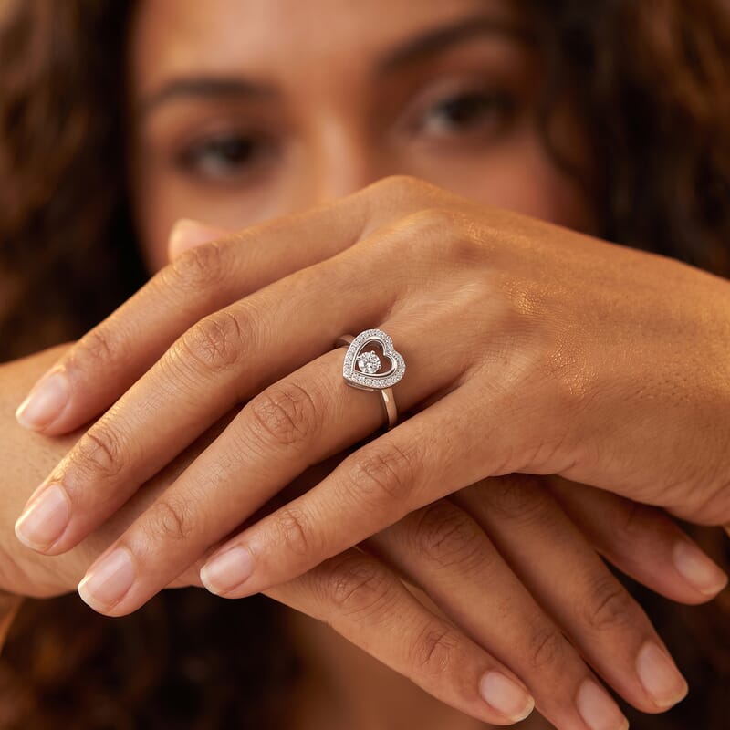 Luxuriant Lab Grown Diamond SI 0.20 ctw Heart Dancing Ring in Rhodium Over Sterling Silver (Size 10.0)