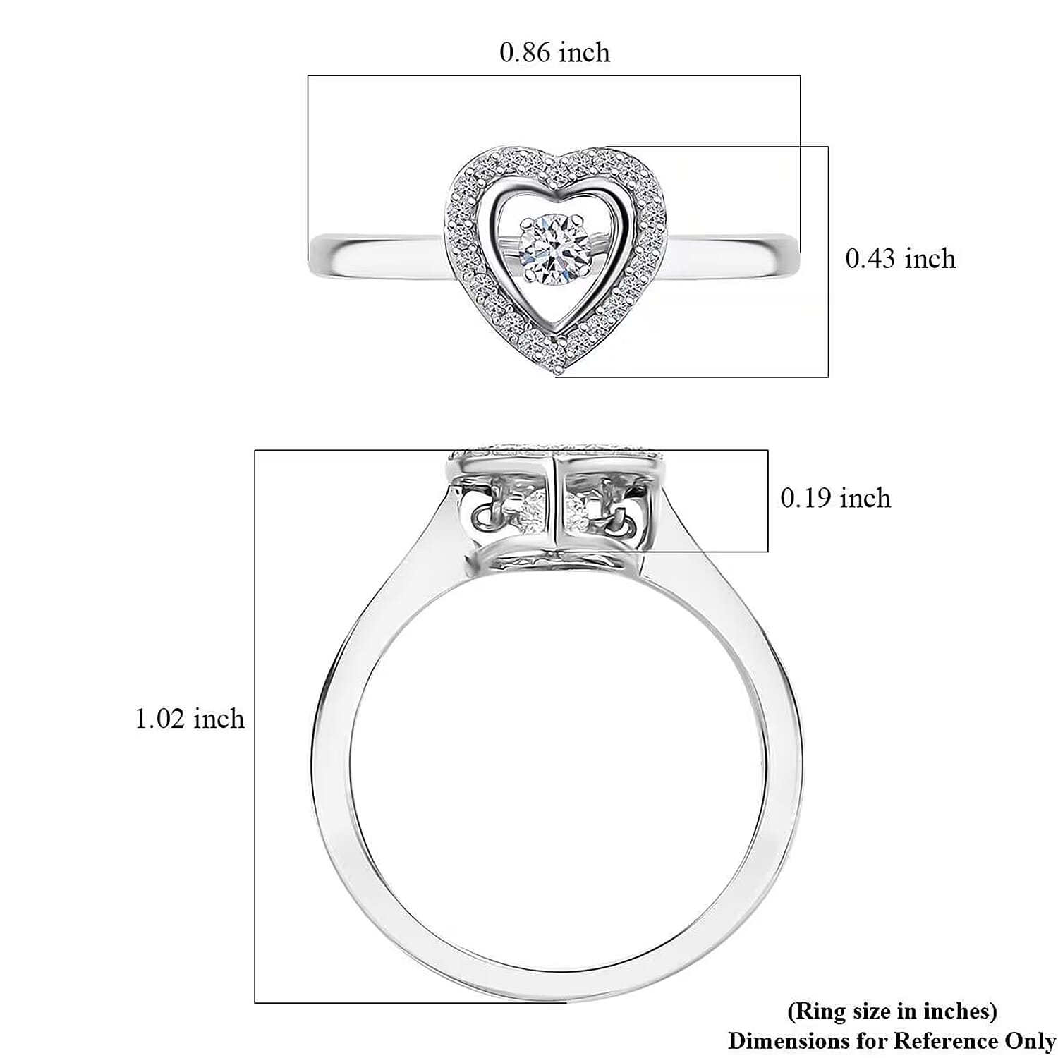 Luxuriant Lab Grown Diamond SI 0.20 ctw Heart Dancing Ring in Rhodium Over Sterling Silver (Size 10.0)