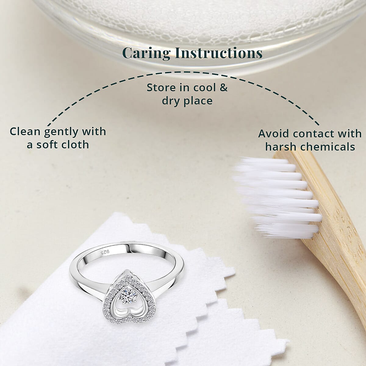 Luxuriant Lab Grown Diamond SI 0.20 ctw Heart Dancing Ring in Rhodium Over Sterling Silver (Size 6.0) image number 5