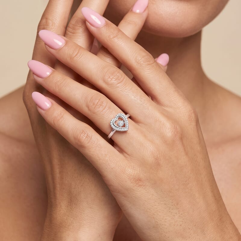 Luxuriant Lab Grown Diamond SI 0.20 ctw Heart Dancing Ring in Rhodium Over Sterling Silver (Size 8.0)