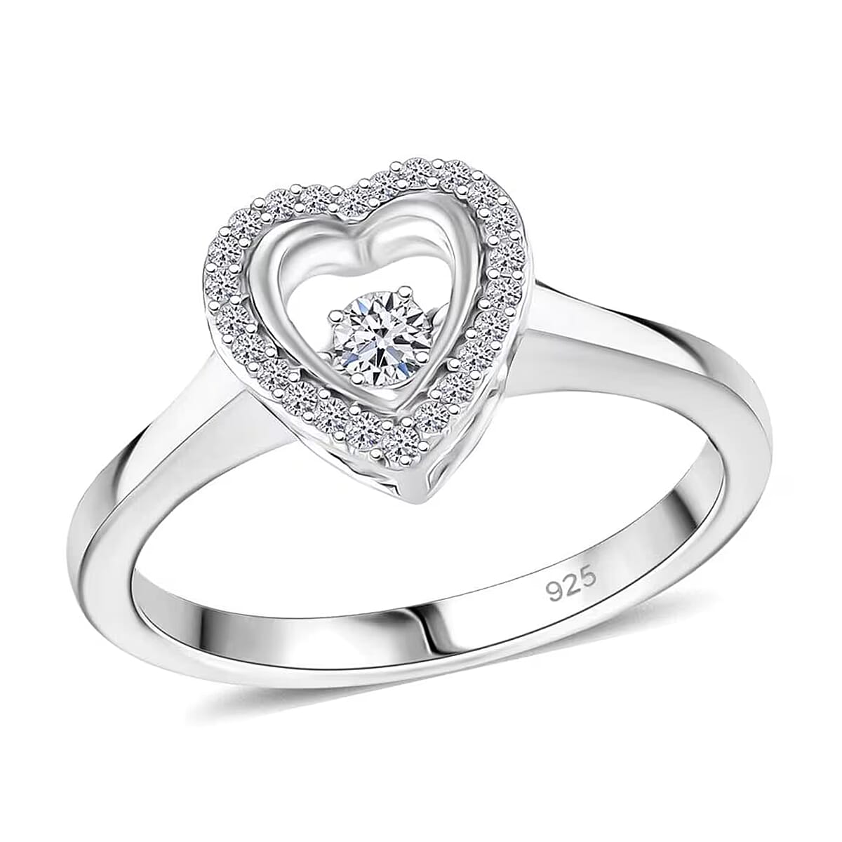 Luxuriant Lab Grown Diamond SI 0.20 ctw Heart Dancing Ring in Rhodium Over Sterling Silver (Size 9.0) image number 0