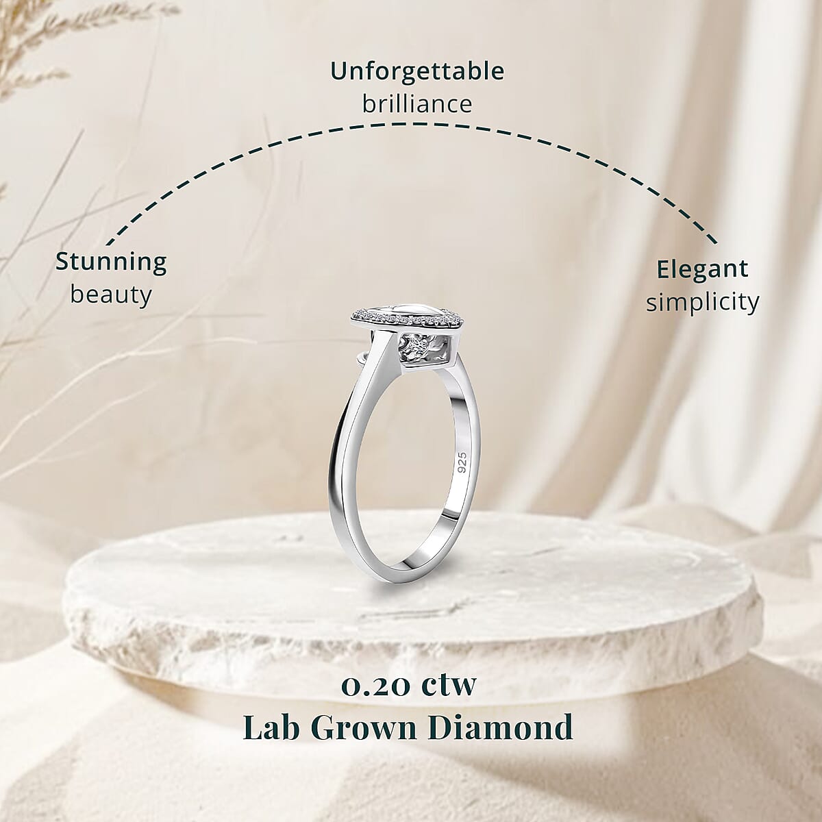 Luxuriant Lab Grown Diamond SI 0.20 ctw Heart Dancing Ring in Rhodium Over Sterling Silver (Size 9.0) image number 2