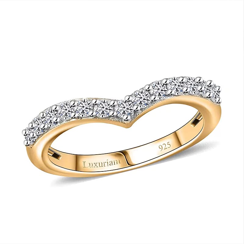 Luxuriant Lab Grown Diamond SI 0.50 ctw Wishbone Ring in 18K Vermeil Yellow Gold Over Sterling Silver (Size 10.0)