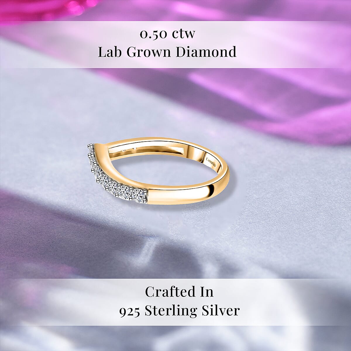 Luxuriant Lab Grown Diamond SI 0.50 ctw Wishbone Ring in 18K Vermeil Yellow Gold Over Sterling Silver (Size 7.0) image number 2