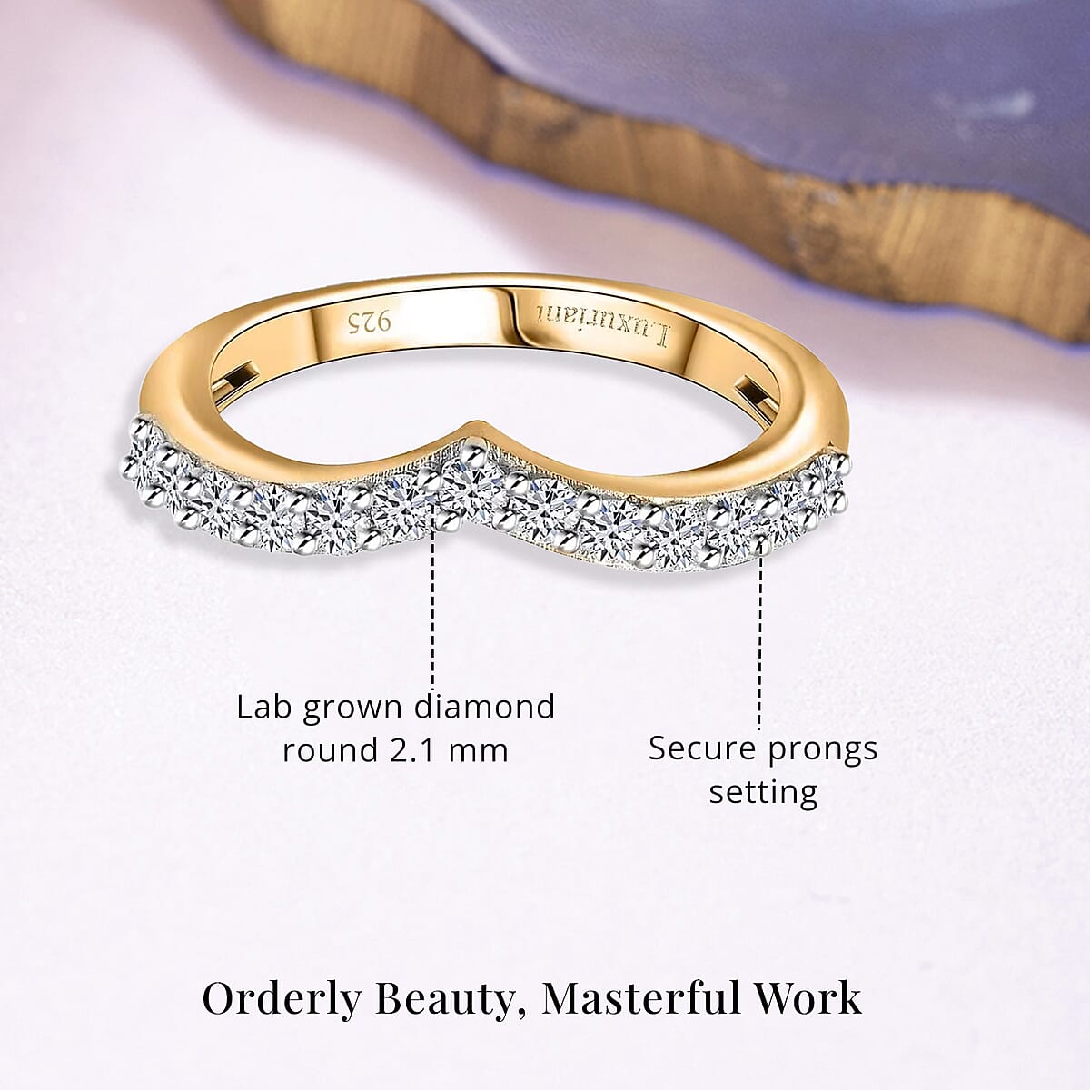 Luxuriant Lab Grown Diamond SI 0.50 ctw Wishbone Ring in 18K Vermeil Yellow Gold Over Sterling Silver (Size 7.0) image number 5