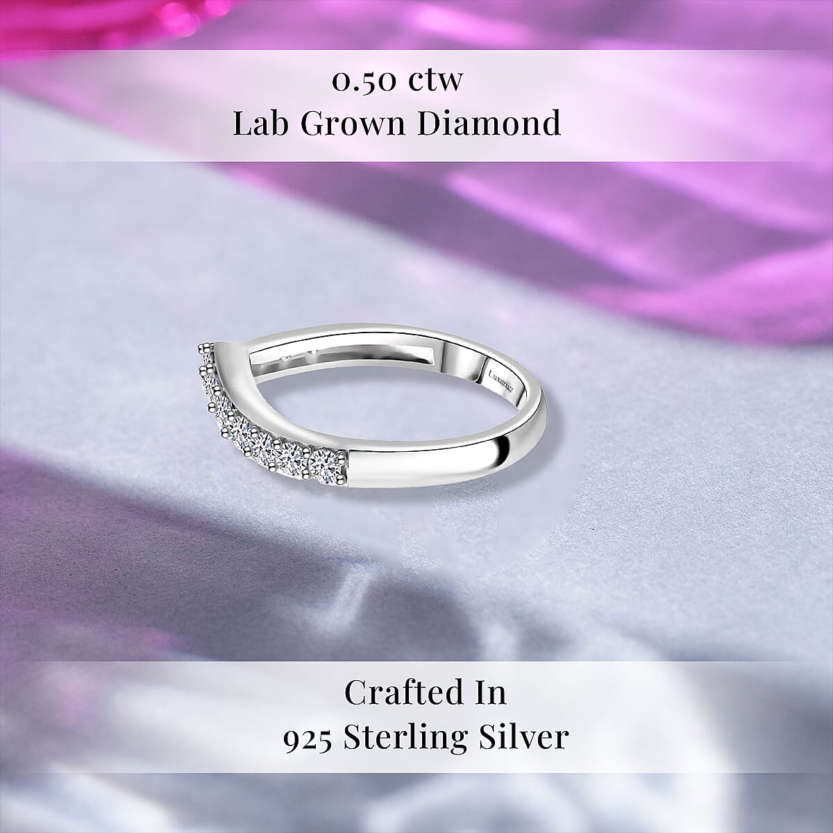 Luxuriant Lab Grown Diamond SI 0.50 ctw Wishbone Ring in Rhodium Over Sterling Silver (Size 7.0) image number 2