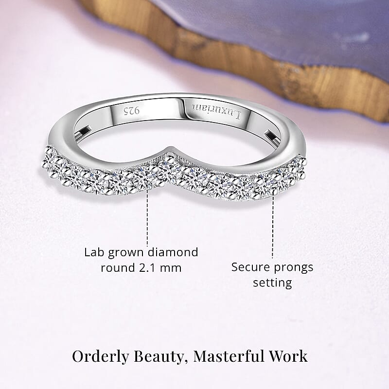 Luxuriant Lab Grown Diamond SI 0.50 ctw Wishbone Ring in Rhodium Over Sterling Silver (Size 9.0)