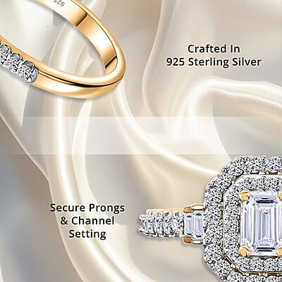 Luxuriant Lab Grown Diamond SI 1.00 ctw Double Halo Ring in 18K Vermeil Yellow Gold Over Sterling Silver (Size 10.0) (Del. In 10-15 Days)