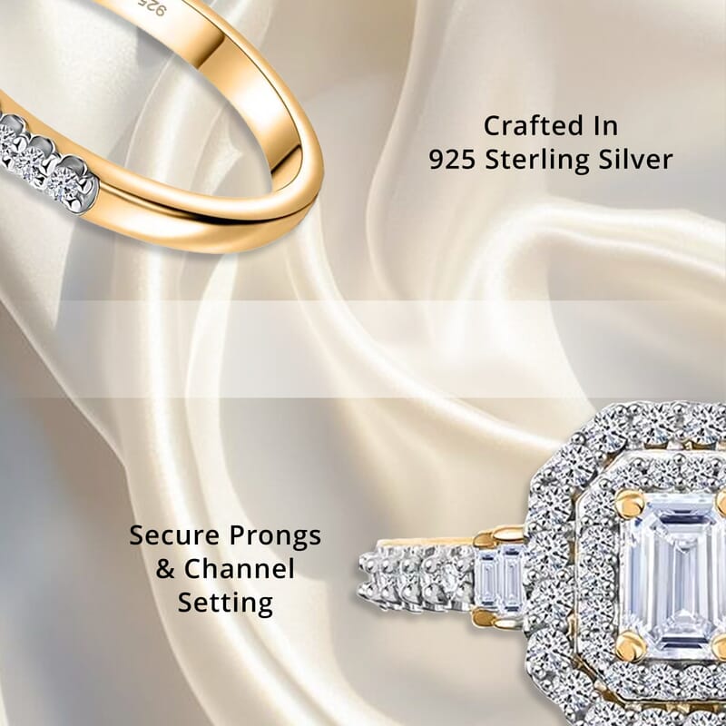Luxuriant Lab Grown Diamond SI 1.00 ctw Double Halo Ring in 18K Vermeil Yellow Gold Over Sterling Silver (Size 10.0) (Del. In 10-15 Days)