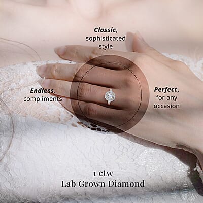 Luxuriant Lab Grown Diamond SI 1.00 ctw Double Halo Ring in 18K Vermeil Yellow Gold Over Sterling Silver (Size 10.0) (Del. In 10-15 Days)