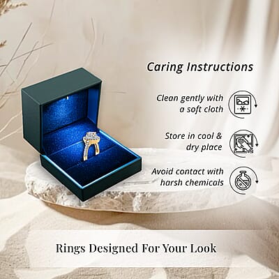 Luxuriant Lab Grown Diamond SI 1.00 ctw Double Halo Ring in 18K Vermeil Yellow Gold Over Sterling Silver (Size 10.0) (Del. In 10-15 Days)