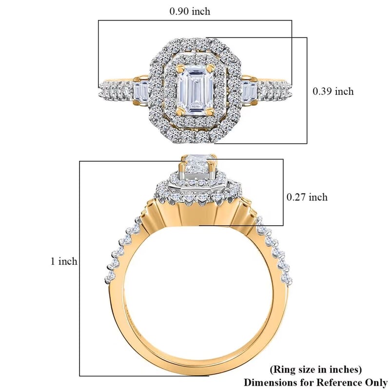 Luxuriant Lab Grown Diamond SI 1.00 ctw Double Halo Ring in 18K Vermeil Yellow Gold Over Sterling Silver (Size 10.0) (Del. In 10-15 Days)