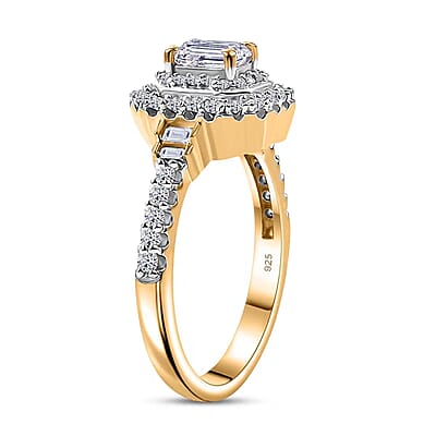 Luxuriant Lab Grown Diamond SI 1.00 ctw Double Halo Ring in 18K Vermeil Yellow Gold Over Sterling Silver (Size 10.0) (Del. In 10-15 Days)