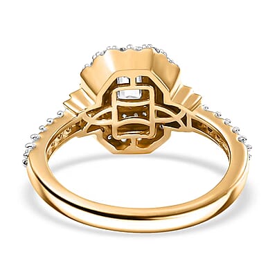 Luxuriant Lab Grown Diamond SI 1.00 ctw Double Halo Ring in 18K Vermeil Yellow Gold Over Sterling Silver (Size 10.0) (Del. In 10-15 Days)