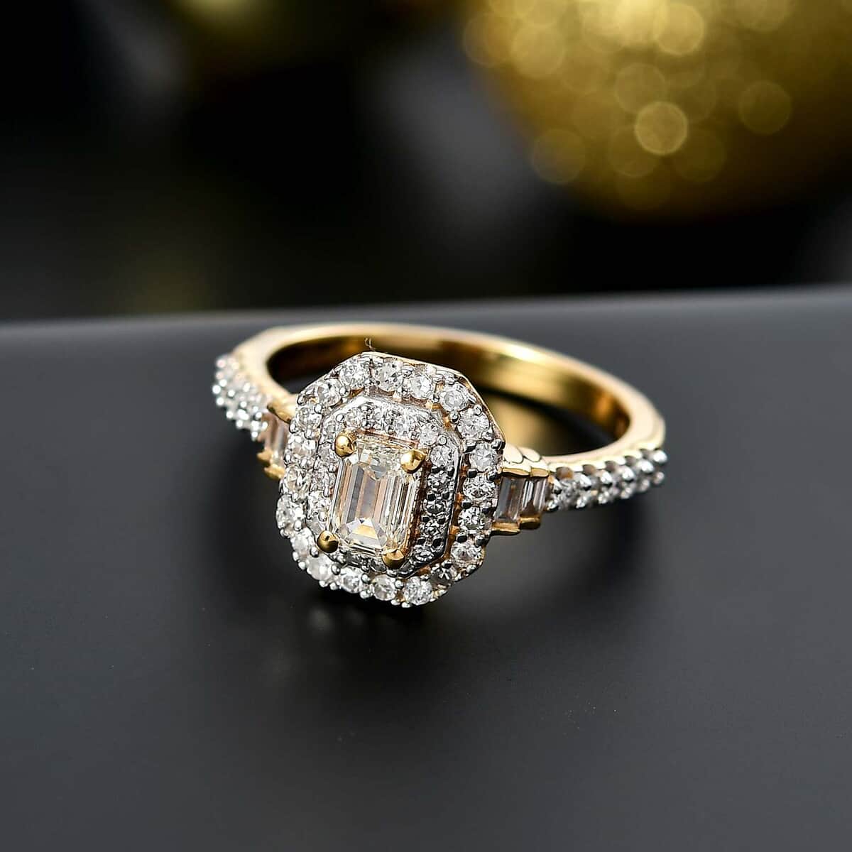 Luxuriant Lab Grown Diamond SI 1.00 ctw Double Halo Ring in 18K Vermeil Yellow Gold Over Sterling Silver (Size 6.0) (Del. In 10-15 Days) image number 1