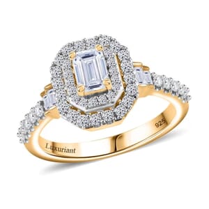 Luxuriant Lab Grown Diamond SI 1.00 ctw Double Halo Ring in 18K Vermeil Yellow Gold Over Sterling Silver (Size 9.0)