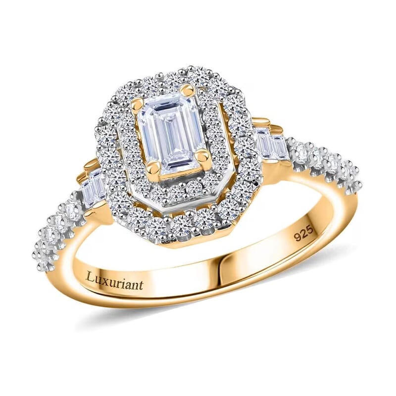 Luxuriant Lab Grown Diamond SI 1.00 ctw Double Halo Ring in 18K Vermeil Yellow Gold Over Sterling Silver (Size 9.0)