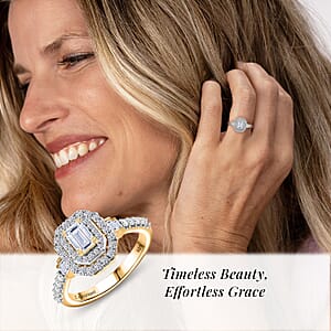 Luxuriant Lab Grown Diamond SI 1.00 ctw Double Halo Ring in 18K Vermeil Yellow Gold Over Sterling Silver (Size 9.0)