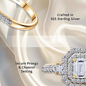 Luxuriant Lab Grown Diamond SI 1.00 ctw Double Halo Ring in 18K Vermeil Yellow Gold Over Sterling Silver (Size 9.0)