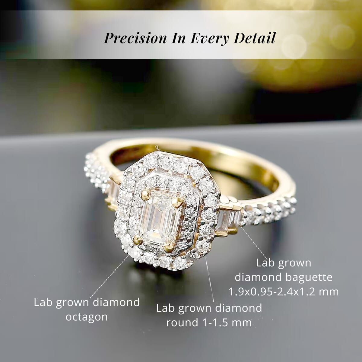 Luxuriant Lab Grown Diamond SI 1.00 ctw Double Halo Ring in 18K Vermeil Yellow Gold Over Sterling Silver (Size 9.0) image number 5