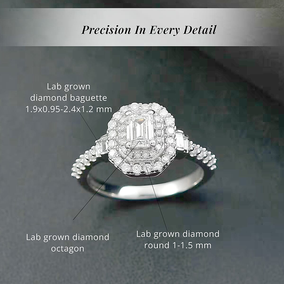 Luxuriant Lab Grown Diamond SI 1.00 ctw Double Halo Ring in Rhodium Over Sterling Silver (Size 5.0) image number 5