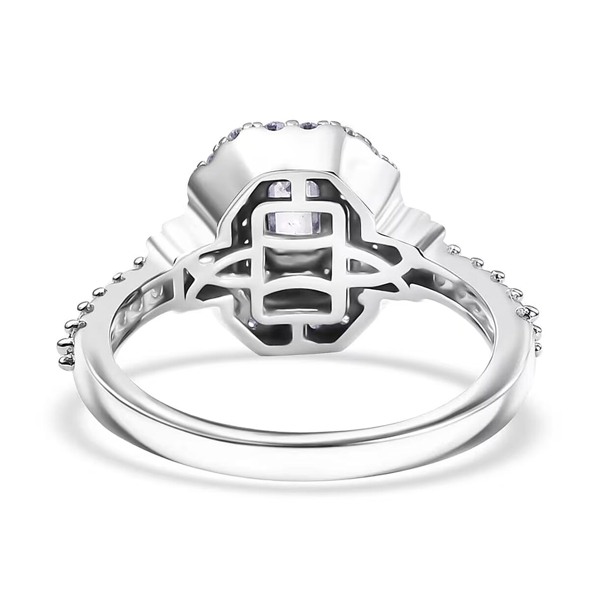 Luxuriant Lab Grown Diamond SI 1.00 ctw Double Halo Ring in Rhodium Over Sterling Silver (Size 5.0) image number 9