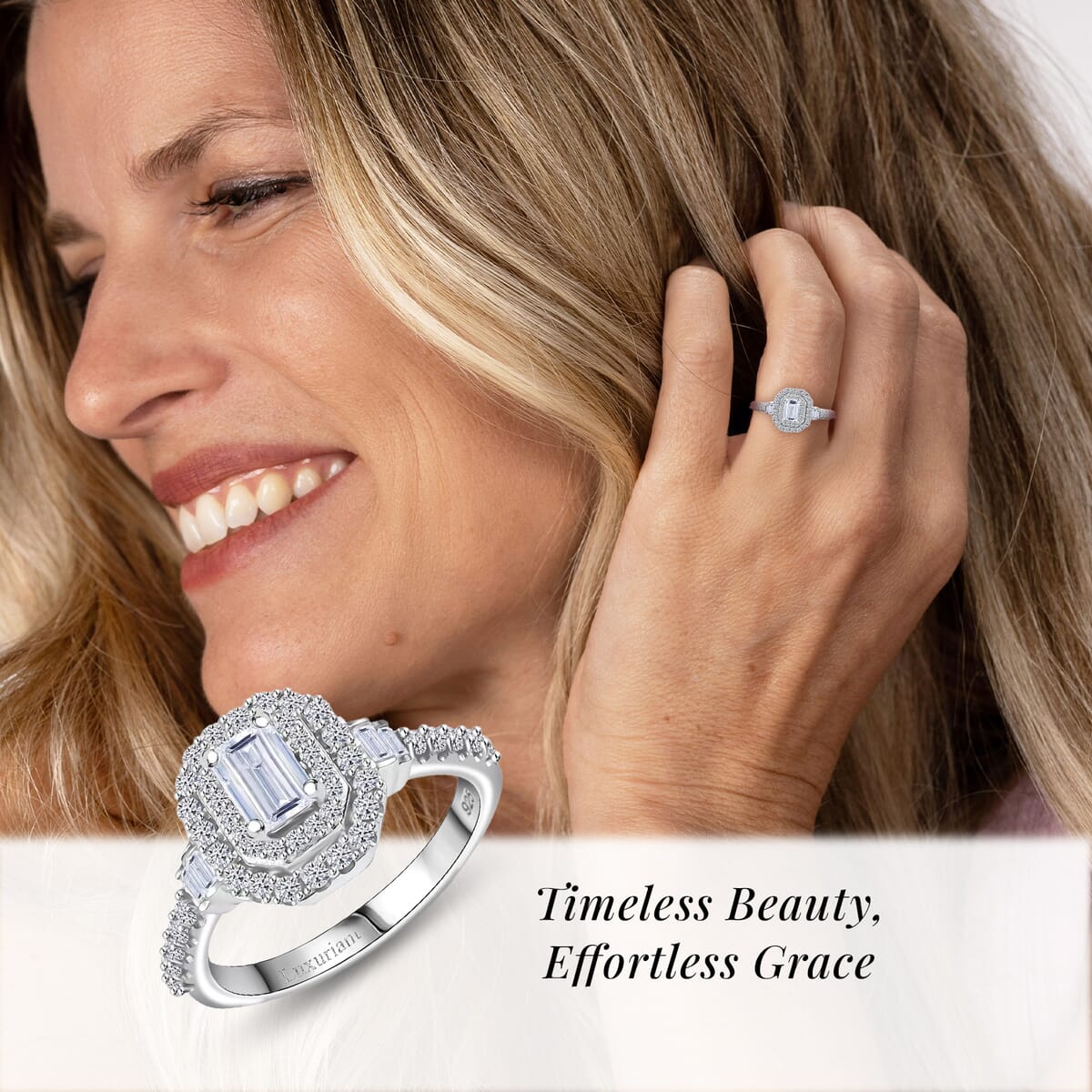 Luxuriant Lab Grown Diamond SI 1.00 ctw Double Halo Ring in Rhodium Over Sterling Silver (Size 7.0) image number 1
