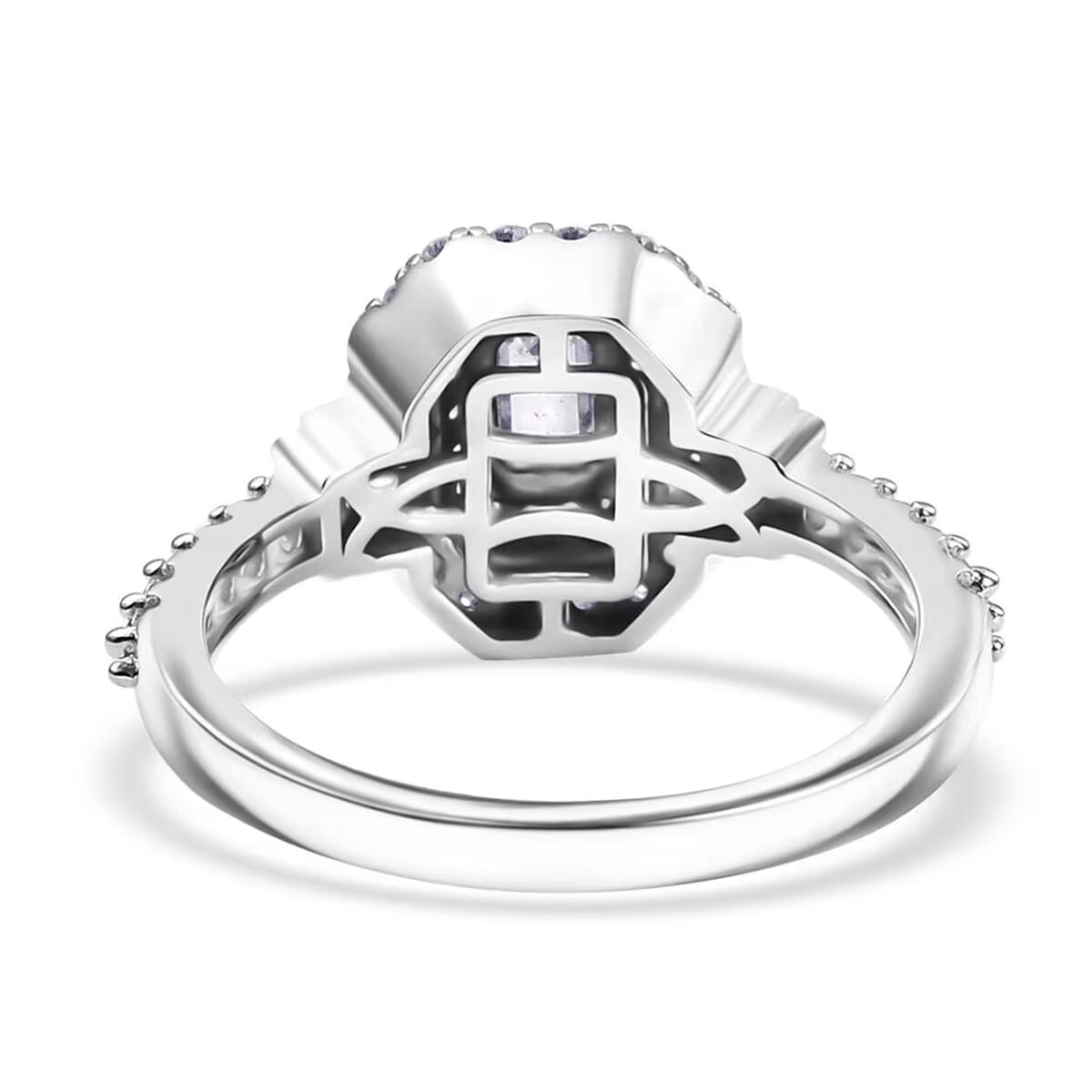 Luxuriant Lab Grown Diamond SI 1.00 ctw Double Halo Ring in Rhodium Over Sterling Silver (Size 7.0) image number 9
