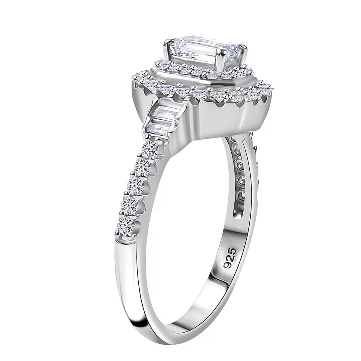 Luxuriant Lab Grown Diamond SI 1.00 ctw Double Halo Ring in Rhodium Over Sterling Silver (Size 8.0) image number 8