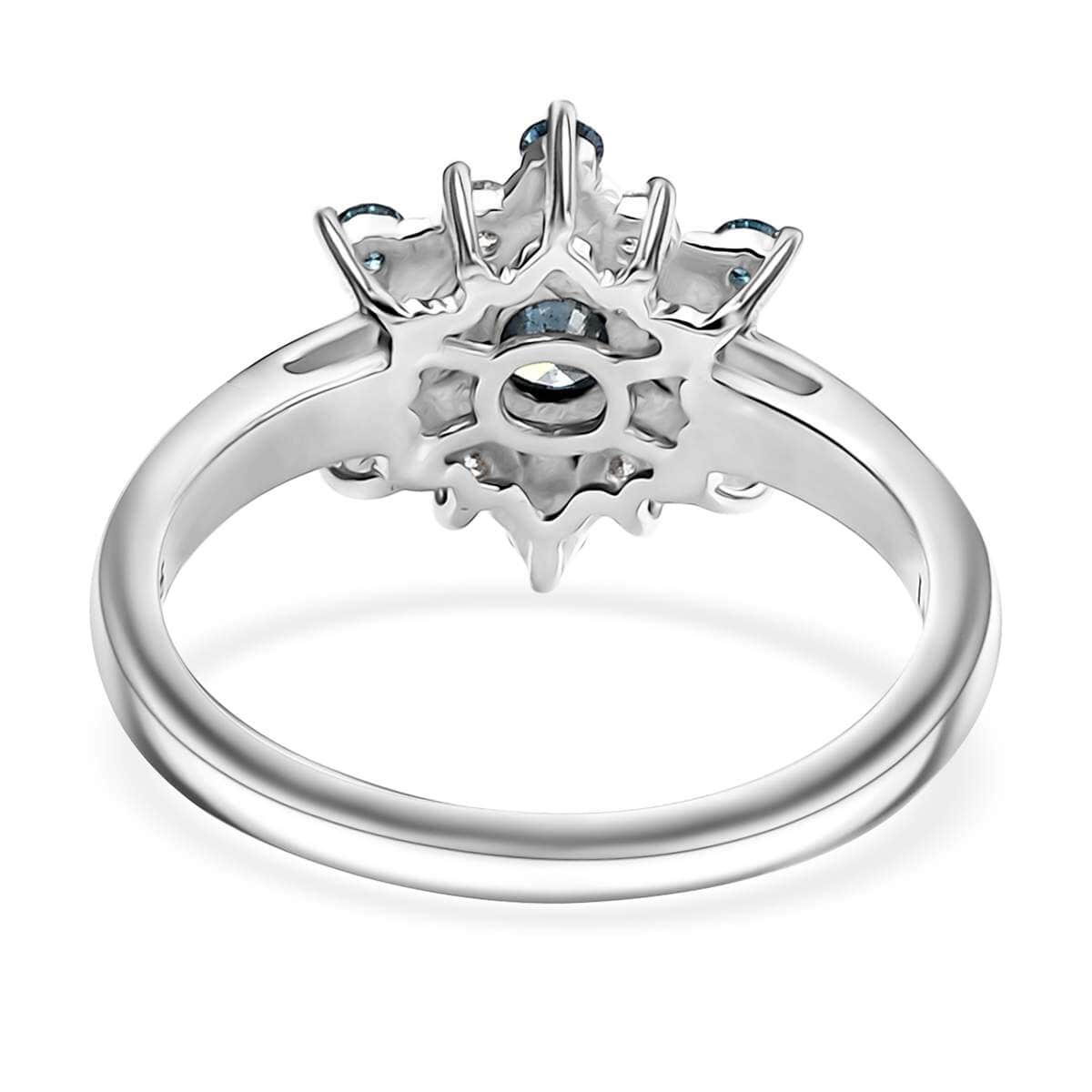 Luxuriant Lab Grown Blue and White Diamond SI 0.50 ctw Snowflake Ring in Rhodium Over Sterling Silver (Size 10.0) image number 4