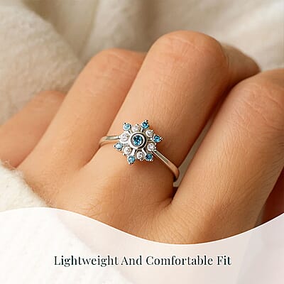 Luxuriant Lab Grown Blue and White Diamond SI 0.50 ctw Snowflake Ring in Rhodium Over Sterling Silver (Size 10.0)
