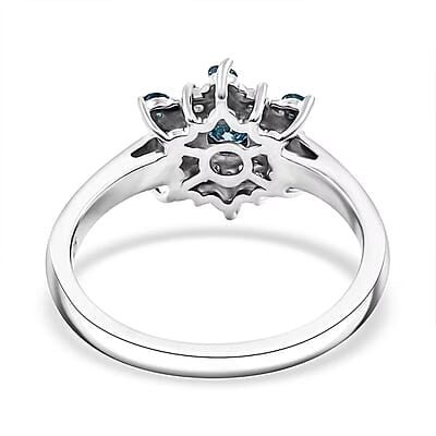 Luxuriant Lab Grown Blue and White Diamond SI 0.50 ctw Snowflake Ring in Rhodium Over Sterling Silver (Size 10.0)