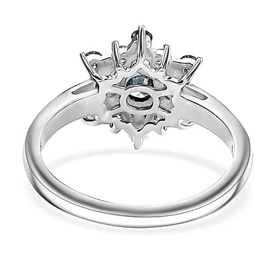 Luxuriant Lab Grown Blue and White Diamond SI 0.50 ctw Snowflake Ring in Rhodium Over Sterling Silver (Size 10.0)