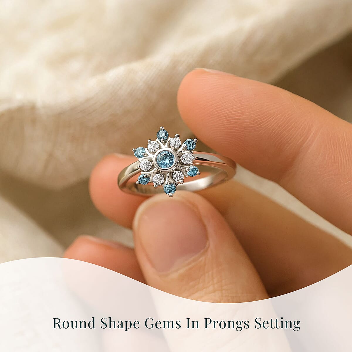 Luxuriant Lab Grown Blue Diamond (IR) and Lab Grown White Diamond SI 0.50 ctw Snowflake Ring in Rhodium Over Sterling Silver (Size 5.0) image number 4