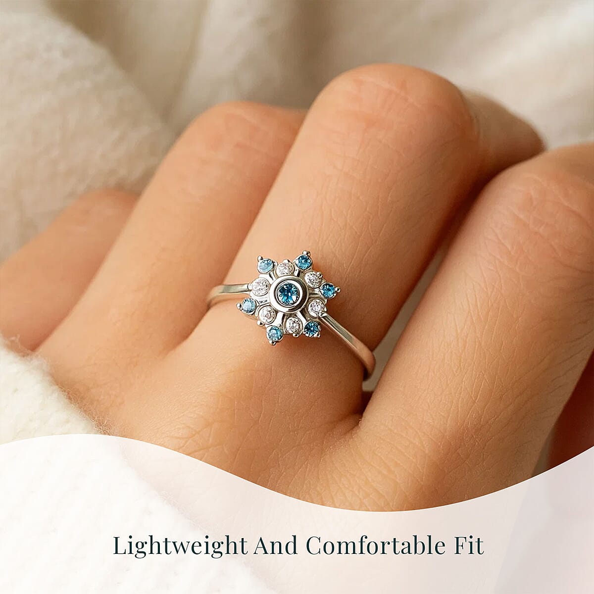 Luxuriant Lab Grown Blue Diamond (IR) and Lab Grown White Diamond SI 0.50 ctw Snowflake Ring in Rhodium Over Sterling Silver (Size 5.0) image number 5