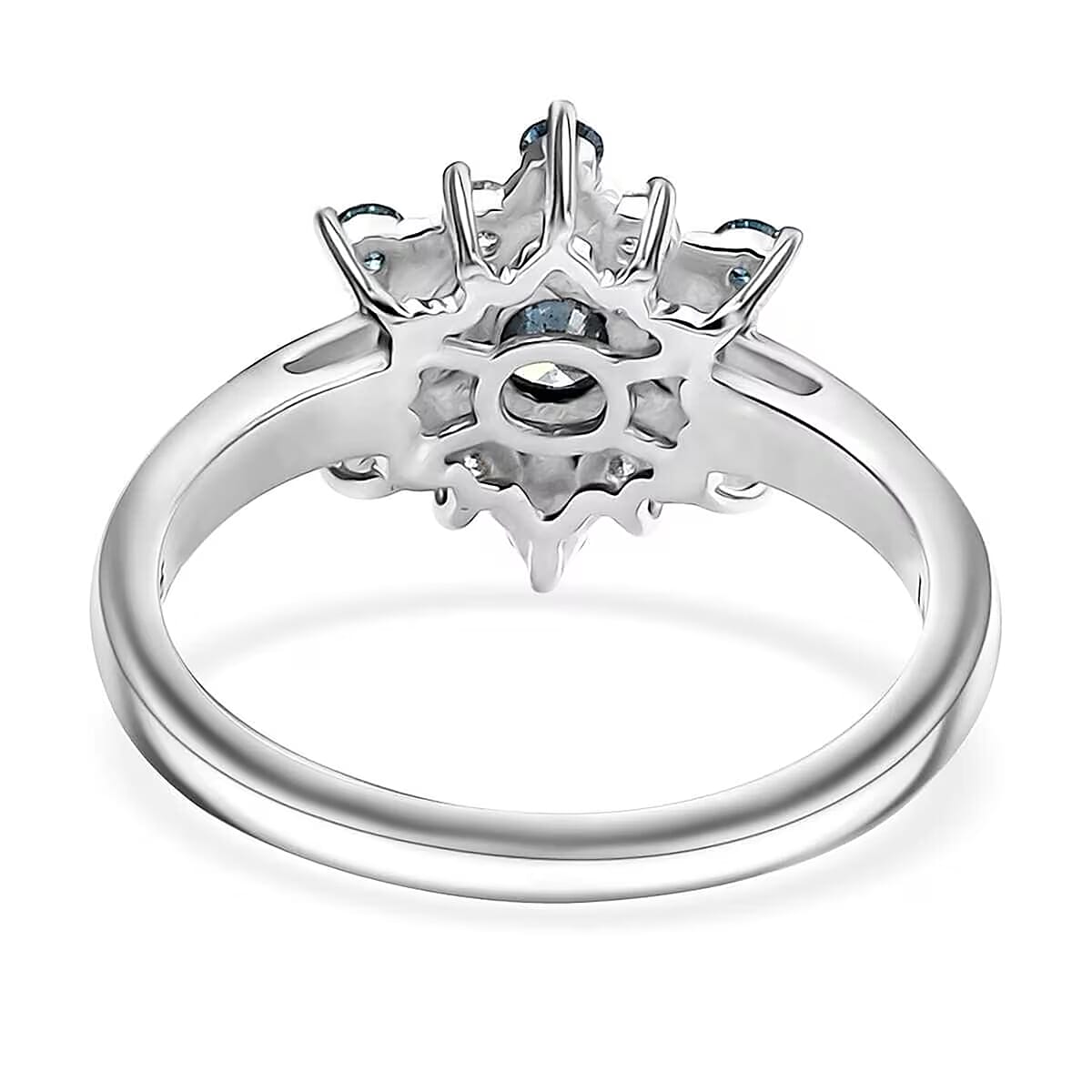 Luxuriant Lab Grown Blue Diamond (IR) and Lab Grown White Diamond SI 0.50 ctw Snowflake Ring in Rhodium Over Sterling Silver (Size 5.0) image number 9